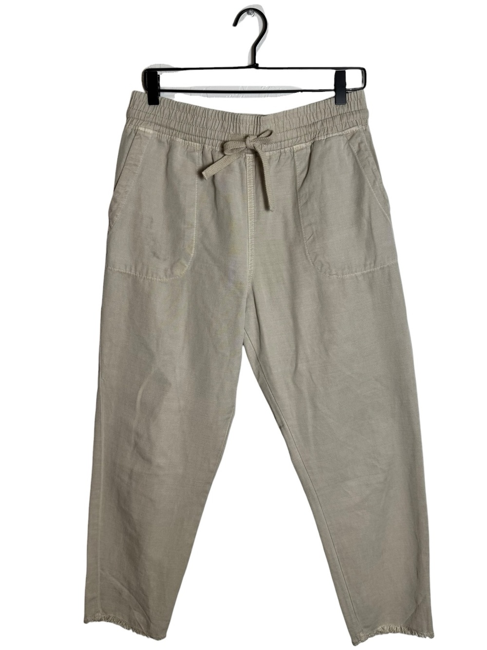 ZARA NWT Khaki Beige Lyocell Cotton Drawstring Jogger Pants Frayed Hem Size M
